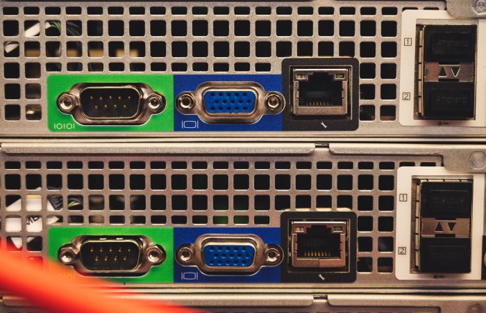 Detailed view of Ethernet and VGA ports on a server highlighting connectivity features.